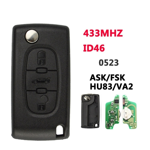3B Flip Key For Peugeot Citroen Blade HU83/VA2 0523 ASK/FSK