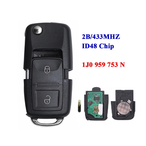 1J0 959 753AG/1J0 959 753N/1J0 959 753CT 2 Button flip key 433mhz Id48 Chip For VW