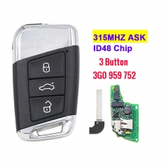 Smart Remote Key 3BT 315MHz FOB for Volkswagen VW Magotan B8 Superb A7 Passat Variant 2015-2019 MEGAMOS 88 AES