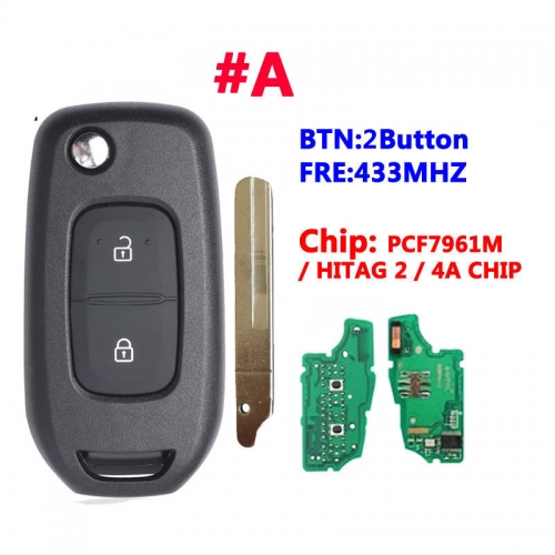 #A 2 Buttons Flip Remote Key For Renault With PCF7961M/4A Chip