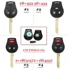 Car Remote Key For Nissan CWTWB1U751 Or CWTWB1U816 March Qashqai Sunny Sylphy Tiida X-Trail Rogue 315Mhz、433
