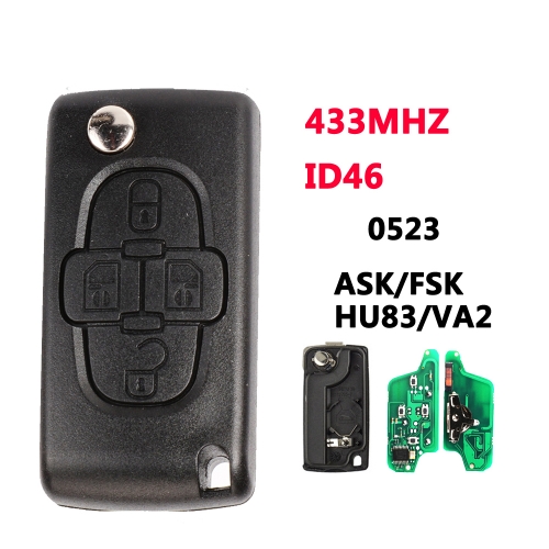 4B Flip Key For Peugeot Citroen Blade HU83/VA2 0523 ASK/FSK