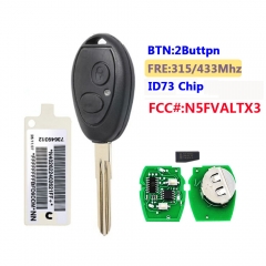 For Old Landrover 2 Button Remote Key 315/433Mhz With ID73 Chip