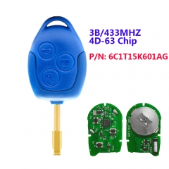 Aftermarket  Remote Key Fob 3 Button 433Mhz 4D63 Chip For Ford Transit WM VM 2006 -2014 P/N: 6C1T15K601AG