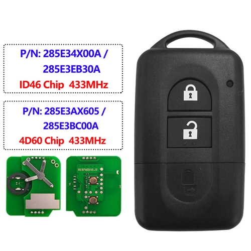 Smart Remote Key for Nissan Juke Navara Micra Xtrail Qashqai Duke 433MHz ID46/4D60 P/N: 285E34X00A,285E3EB30A