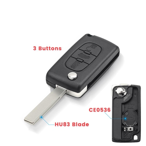 3BTN Flip Key Shell For Citroen And Peugeot HU83 Blade(0536/VAN BTN)