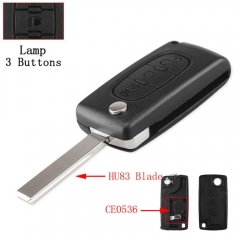 3BTN Flip Key Shell For Citroen And Peugeot HU83 Blade(0536/Light BTN)