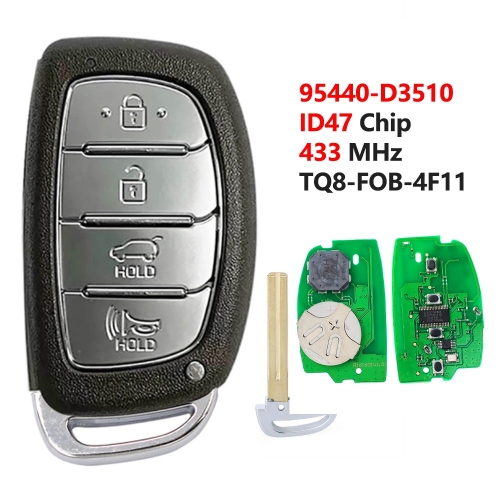 4 Button Smart Key For 2019-2020 Hyundai Tucson Remote Frequency 433MHz 95440-D3510 TQ8-FOB-4F11