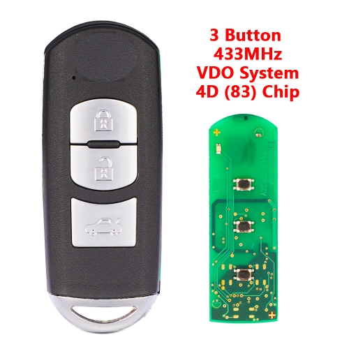 3 Button (Trunk Button) FSK 433Mhz Smart Remote Key VDO System 4d83 Chip MAZ24R For Mazda 5WK434D
