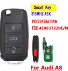 KeylessGo Full Smart Car Key 3+1 Button 315mhz/434mhz ID46 Chip Remote Flip Folding Auto Fob (1K0959753AA)