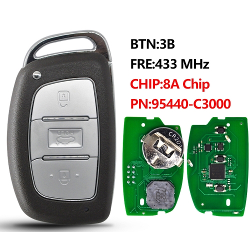 Replacement Smart Remote Key FOB 3 Button Transmitter 433Mhz 8A Chip For HYUNDAI SONATA Since 2015 P/N: 95440-C3000