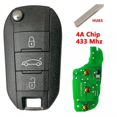 3 Buttons(Trunk) 4A Chip Flip Car Key  For Peugeot Citroen HU83 Blade