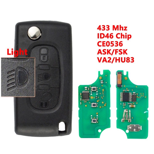 3B With Lamp Flip Key For Peugeot Citroen Blade HU83/VA2 0536 ASK/FSK