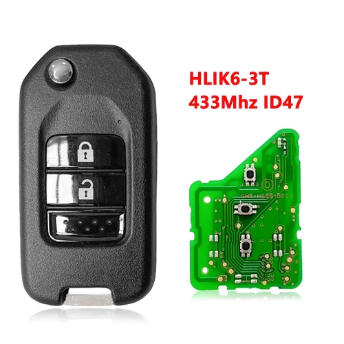 （433 Mhz) HLIK6-3T 2 Buttons ID47  Chip Remote Key  for Honda