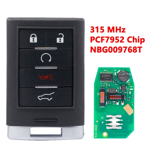 (315Mhz )NBG009768T 5 Buttons PCF7952 Chip Smart Car Remote  Key for Cadillac