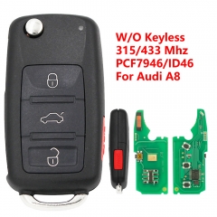 (315/433Mhz)3+1Buttons PCF7946 Chip Flip Half Smart Remote Key for Audi A8