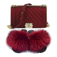 N13 real fox fur slipper with jelly purse set (two piece set)