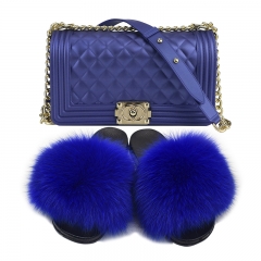 N21 real fox fur slipper slides with jelly purse set (two piece set)