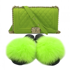 N10 real fox fur slipper with jelly purse set (two piece set)