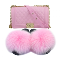 N01 real fur slides with purse set (two piece set)