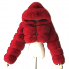Faux fur crop coat short hooded fur coat imitation fox hair long-sleeved stitching female coat