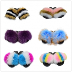 A311 best seller 100% real fox fur slippers beach slides