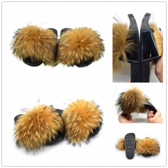 A05-2 Wholesale Cheap Women Gender Comfortable Fashion Fur Slides Custom Raccoon Furry Fur Slipper For Grils