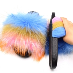A298 Hot Selling super big fur slides pink fluffy Full cover real fur women slippers