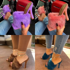 Hairy women's high-heel slippers