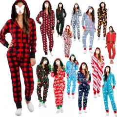 Christmas pajamas one-piece pajamas women's autumn and winter new couple hooded home service jumpsuits SU1914
