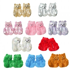 New teddy bear slippers Beaded home Plush thickened doll
