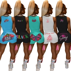 WY6802 Sexy Solid Color Printing Multicolor Multicode Pants Suit Two Piece Set