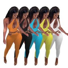 FA8119 Sexy Casual Fashion Solid Color Two Piece Pants Suit