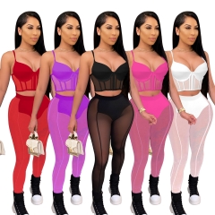 FA8210 new nightclub mesh perspective sexy two-piece suit