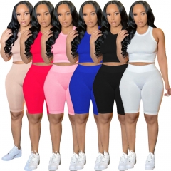 YX8001 solid color vest shorts suit sexy two-piece suit