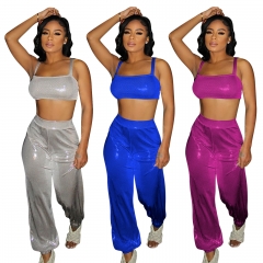 FE228 fashion sexy bronzing bright color two-piece set