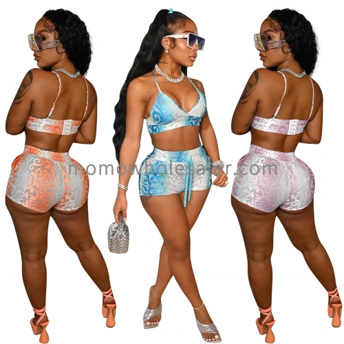 FE225 Polyester Print Garp Silver Underwear Plus Shorts Two Piece Set
