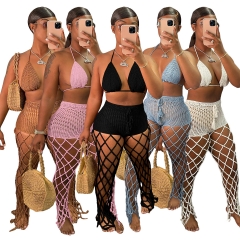 F009 Hollow Perspective Two-piece Beach Style Fishnet Hand Hook Sexy Fashion Suit