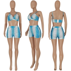 FE225 Polyester Print Garp Silver Underwear Plus Shorts Two Piece Set