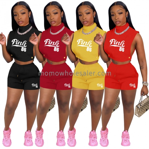 M12324 Side Cutout High Neck Sleeveless Suit
