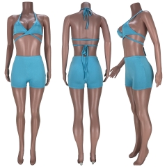 L5235 Fashion Casual Sexy Low Cut Camisole Sports Shorts Two-piece Set