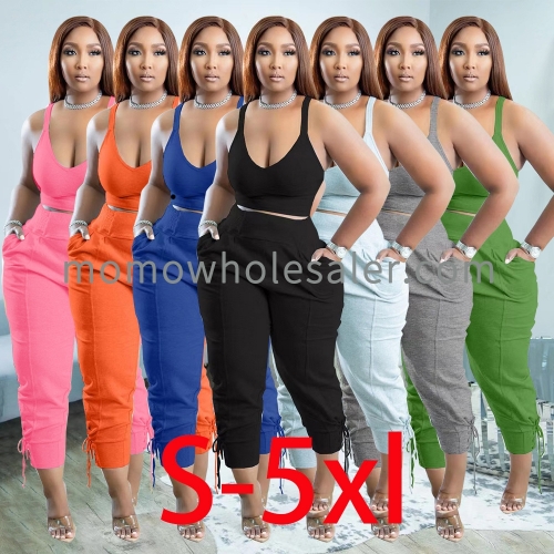 PH13287 Plus Size Women's Sweater High Quality Fabric Solid Color Strap Two Piece Set