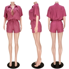 GL6578 Fashion Casual Button Pocket Shirt Lace-Up Pants Set