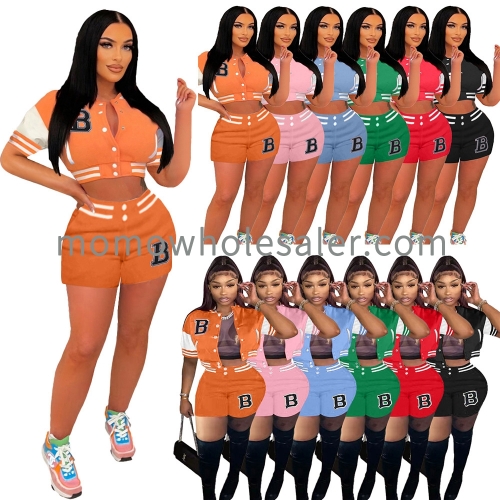 MN8508 jacket baseball uniform letter printing casual two-piece stitching sports suit