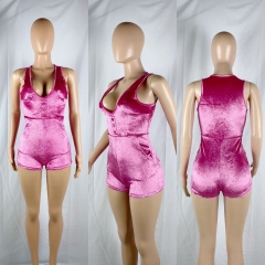 L22519 High Quality Korean Velvet Vest Jumpsuit