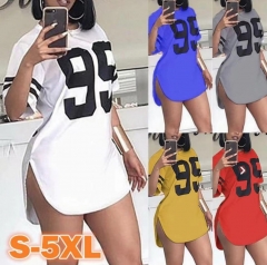 2036 Crew Neck Digital Print Slit Short Sleeve T-Shirt