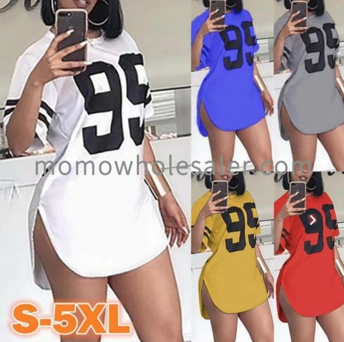2036 Crew Neck Digital Print Slit Short Sleeve T-Shirt