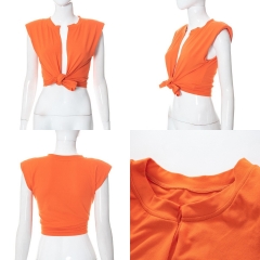 K22TP278 loose cardigan sleeveless shoulder pad sports casual short top