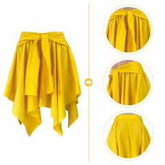 HR8223 Cotton Solid Color Irregular Fake Sleeve Lace Up Skirt