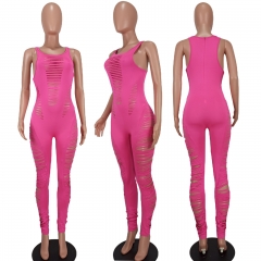 YD8611 Fashionable and sexy hollow solid color jumpsuit